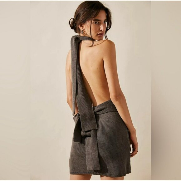 Free People Beach Orchid Convertible Low Back Ribbed Sweater Dress Olive Size Sm - Picture 8 of 11